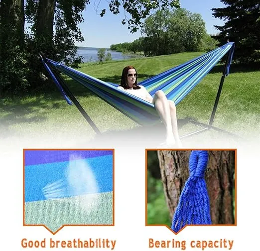 FDW Double Hammock Stands Portable Hammock Stand Heavy Duty Steel Stand for Outdoor Patio or Indoor (Blue)