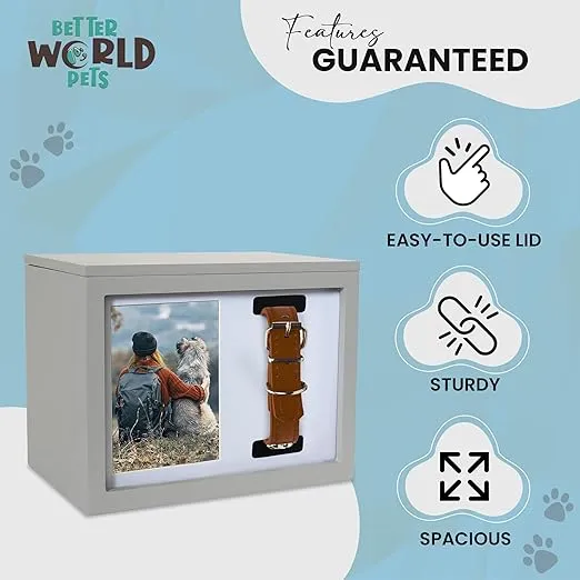 Urn and Keepsake Box Memorial- Collar Display and Photo Frame Holds 4 x 6 inch Picture - for Dogs and Cats – Perfect for Pet Lovers, Grey