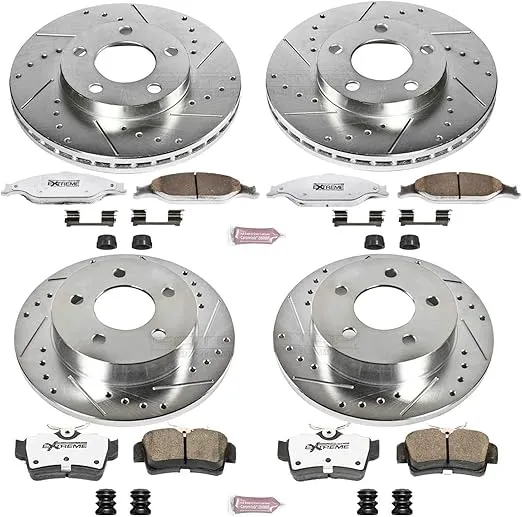 Power Stop K1302-26 Front and Rear Z26 Carbon Fiber Brake Pads with Drilled and Slotted Brake Rotors Kit For 1999 2000 2001 2002 2003 2004 Ford Mustang SN95 Base GT