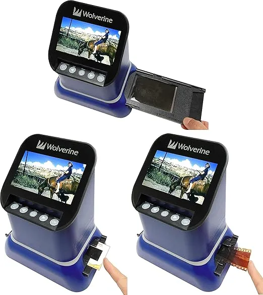 Wolverine F2D Saturn Digital Film & Slide Scanner - Converts 120 Medium Format, 127 Film, Microfiche, 35mm Negatives & Slides to Digital - 4.3" LCD, 16GB SD Card, Z-Cloth & HDMI Cable Included (Blue)
