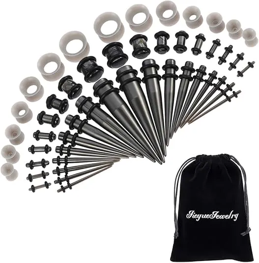 JieyueJewelry 50 Pieces Ear Stretching Kit 14G-00G Acrylic Tapers and Plugs + Silicone Tunnels - Ear Gauges Expander Set Body Piercing Jewelry
