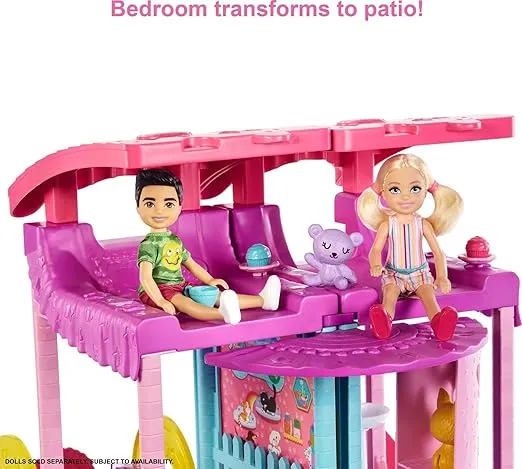 Barbie Dollhouse, Chelsea Playhouse with Transforming Areas & 20+ Pieces, Includes 2 Pets, Pool, Furniture & Accessories