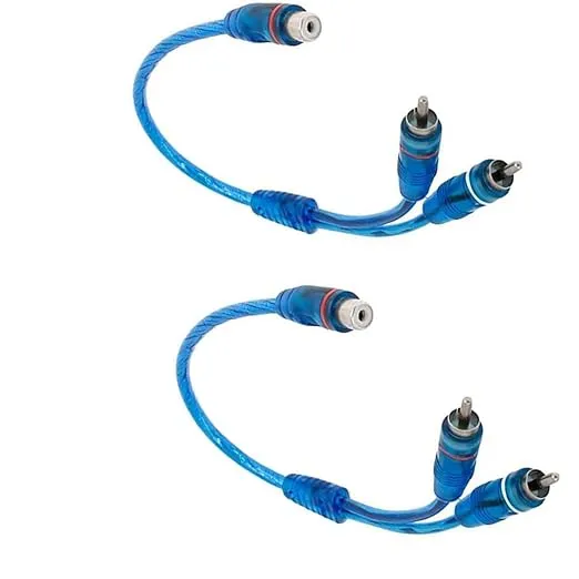 Blue 30CM/1FT RCA Y Splitter Cable 1 Female to 2 Male Plug, Car Audio RCA Converter Cable Adapter Connector Cable - Pack of 2
