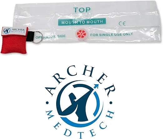 CPR Mask for Pocket or Key Chain, CPR Emergency Face Shield with One-Way Valve Breathing Barrier for First Aid or AED Training, Archer MedTech (6)
