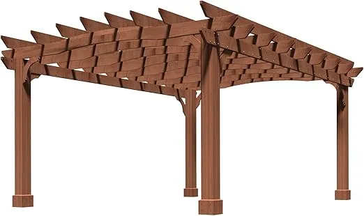 12x14 FT Wooden Pergola, Cedar Wood Gazebo with Arched Roof, Outdoor Garden Shelter with Stakes Included, Patio, Deck, Backyard, Lawn