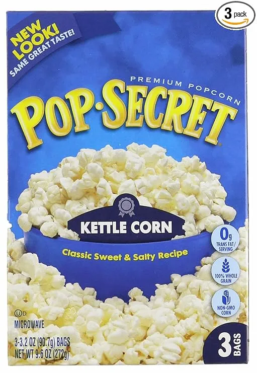 Pop Secret Popcorn, Kettle Corn, 3.2 Ounce Microwave Bags, 3 Count Box