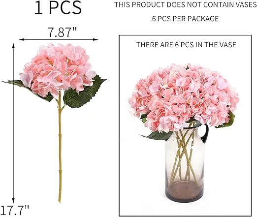 Kimura's Cabin 6pcs Fake Flowers Vintage Artificial Silk Hydrangea Flowers Bouquets Faux Hydrangea Stems for Home Wedding Party Table Core Decoration (Pink, Pack of 6)