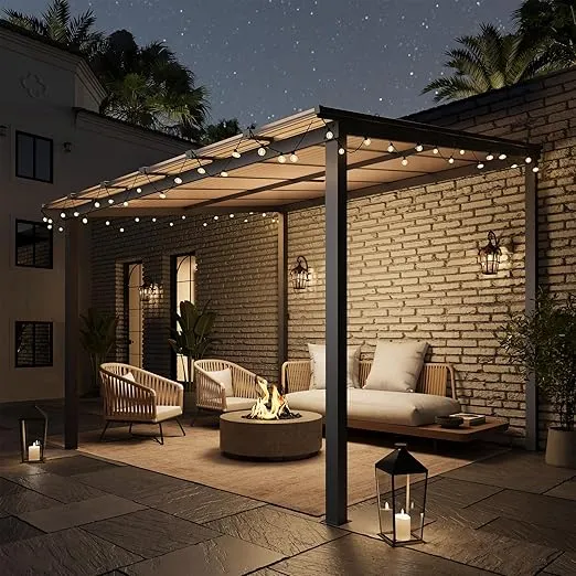10' x 10' Gazebo, Large Hardtop Wall Mounted Lean to Gazebo for Patio, Aluminum Pergola Awnings for Decks, Patio, Backyard, Porch