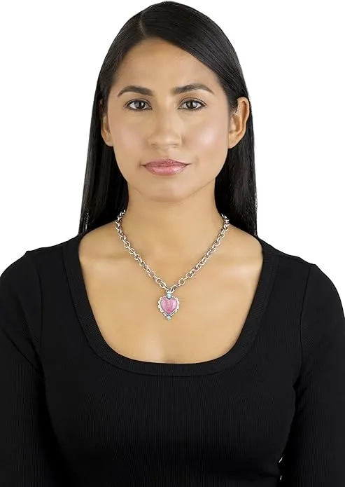 American West Sterling Silver Women's Pendant Enhancer Choice of Gemstone Color Concha Heart Design