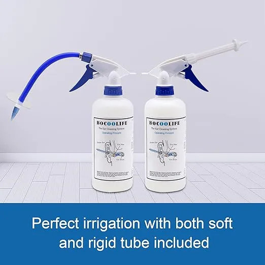 BOCOOLIFE Ear Wax Removal Kit, Ear Irrigation Flushing System Wax Cleaner Washer, Manual Ear Flush Ear Cleaning Kit, Flusher Safe Wash Effective Way Easy Washout Ear Buildup Wax, Ear Basin, 3 Ear Tips