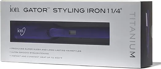 ion Titanium Gator Digital Flat Iron, 1-1/4 Inch, Straighten, Curl, or Flip Hair, Heats up to 450°F, Digital Display, Dual Voltage