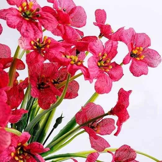 12 Bundles Artificial Flowers Outdoor UV Resistant Fake Flowers No Fade Faux Plastic Plants Garden Porch Window Box Decorating(Rose red)