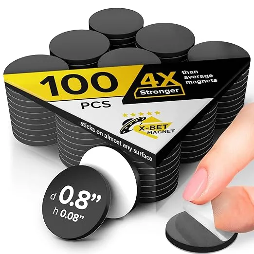 X-bet MAGNET - Magnetic Dots - Self Adhesive Magnet (0.8" x 0.8") Peel & Stick Circles Industrial Flexible Sticky Magnets Sheets is Alternative to Squares, Stickers, Strip and Tape (100 Pcs)