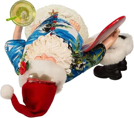 Kurt S. Adler 11-Inch Fabriché Santa with Surfboard and Drink