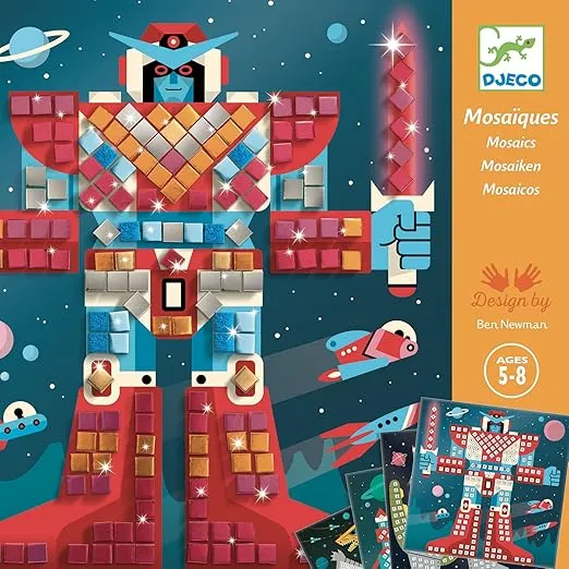 DJECO Space Battle Sticker Mosaic Kit - Craft Your Own Space Battle Scene for School or Gifts - Fun & Creative for Family & Friends, Boys & Girls, Mosaic Art Craft Kit for Kids 5+ - Multi