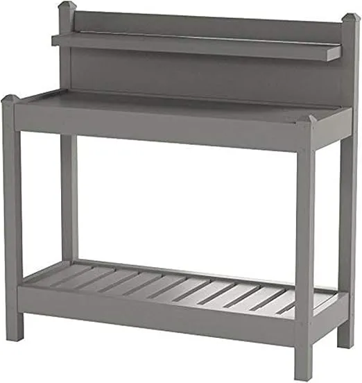 Dura-Trel Greenfield PVC Vinyl Indoor Outdoor Table Potting Bench Station with Shelf for Plant Accessories & Gardening Supplies Storage, Mocha