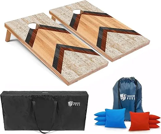 Tailgating Pros Lightweight Cornhole Boards - 4'x2' Modern Wooden Designs Cornhole Game w/Carrying Case & Set of 8 Corn Hole Bean Bags w/Tote