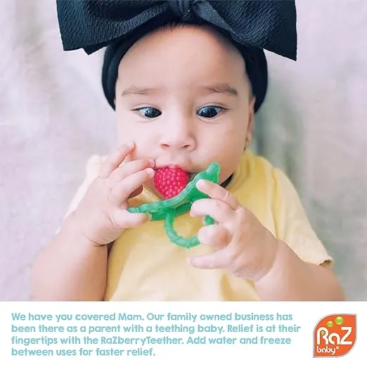 RaZbaby RaZberry Silicone Baby Teether Toy - Berrybumps Soothe Babies Sore Gums - Infant Teething Toy - Hands Free Design - BPA Free - Easy-to-Hold Design - Teething Relief Pacifier - Fruit Shape/Pink