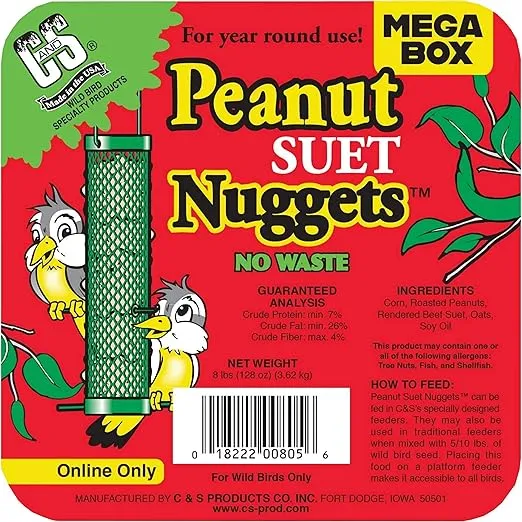 C&S Wild Bird Peanut Suet Nuggets Mega Box, 8 Pounds