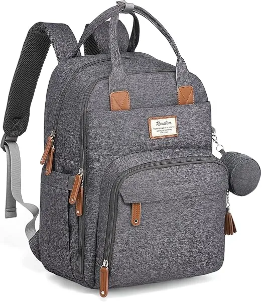 RUVALINO Baby Wickelrucksack, Multifunktional Wickeltasche Reise Rucksack Große Kapazität Babytasche mit Wickelunterlage, Wasserdicht Stoffe, Passform für Kinderwage