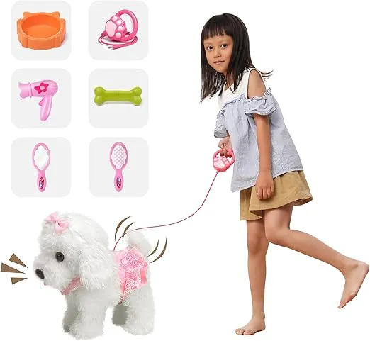 OR OR TU Walking Barking Toy Dog with Remote Control Leash, Plush Puppy Electronic Interactive Toys for Kids, Shake Tail,Pretend Dress Up Realistic Stuffed Animal Dog Age 3 4 5 6+ Years Old Best Gift