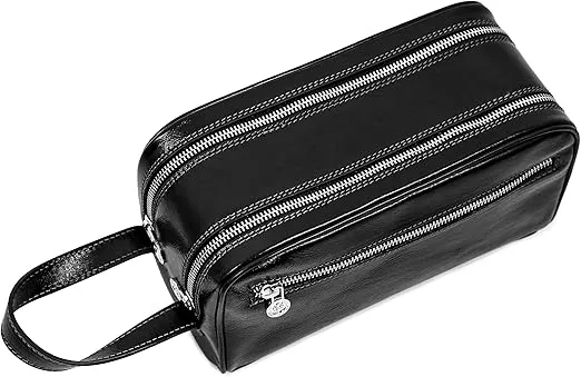 Time Resistance Leather Cosmetic Bag Toiletry Italian Classy Dopp Kit