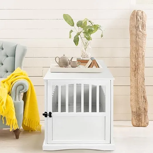 Casual Home Wooden Large Pet Crate, End Table, White 36.50" x 24.00" x 29.25"