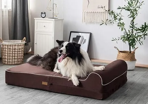 Jumbo Orthopedic - 7-inch Thick Memory Foam Pet Bed with Pillow - Removable Cover, Anti-Slip Bottom - Free Waterproof Liner Included - Sturdy Beds for Large Breed Dogs - Modern, Big