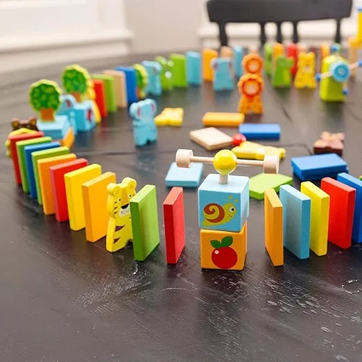 Fat Brain Toys Zoo-Ominoes - Wooden Domino-Effect Block Set for Preschoolers 3+