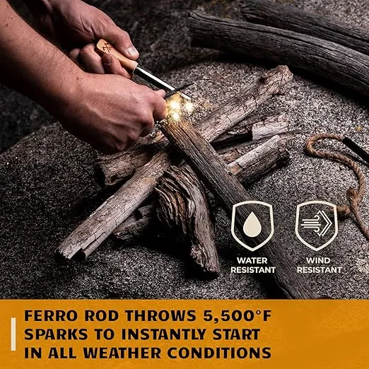 Ferro Rod Fire Starter Kit & Backpacking Multitool | Flint and Steel Striker | Waterproof Magnesium Farrow Rod Tool & Firestarter for Campfires