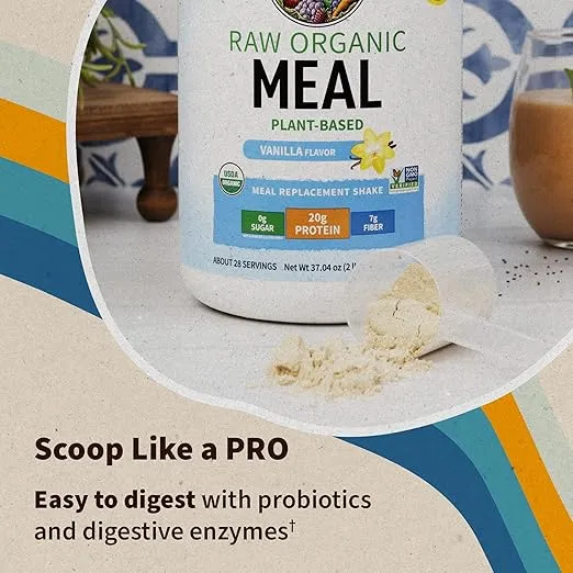 Garden of Life Meal Replacement Shakes, Vegan Protein Powder, Raw Organic Protein Powder, Vanilla Protein Powder with Plant Based Pea Protein, Sprouts, Greens, Probiotics, Dairy Free 28 Servings