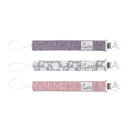 Copper Pearl Pacifier Clip 3-Pack: Premium Knit Binky Clips for Baby Girls and Boys - Stylish Stainless Steel Pacifier Holder Clip - Baby Pacifier Clips for No More Floor Drops - Lacie