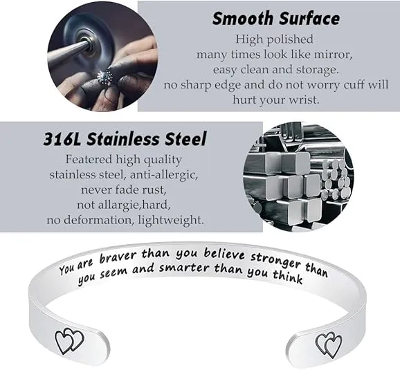 Fesciory Inspirational Bracelets for Women,Stainless Steel Engraved Personalized Positive Mantra Quote Keep Going Cuff Bangle College Graduation for Her