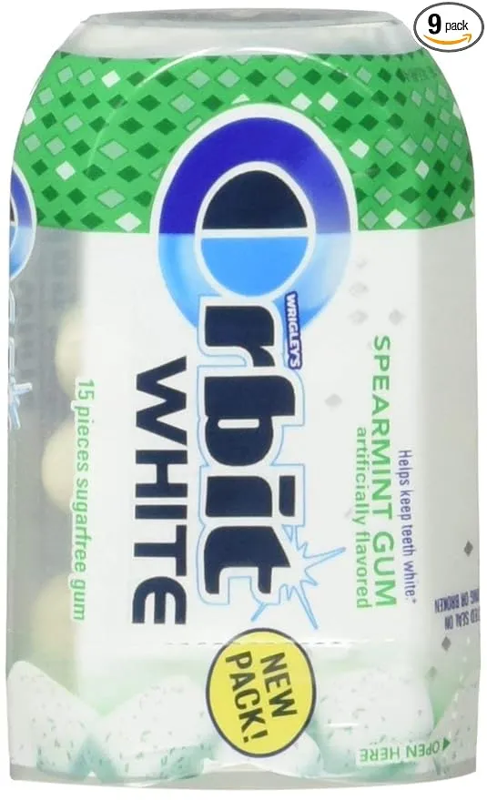 Orbit White Spearmint Sugar Free Chewing Gum, 15 Count (Pack of 9)