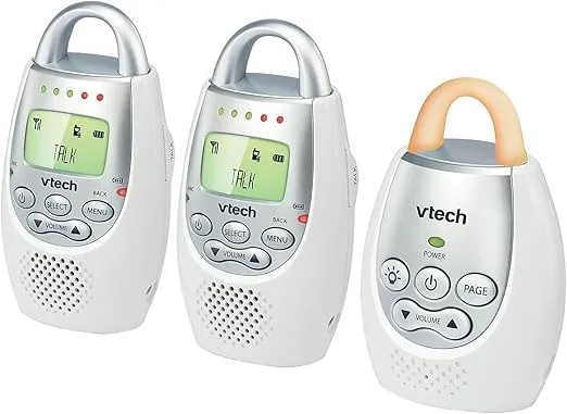 VTech DM221-2 Audio Baby Monitor with up to 1,000 ft of Range, Vibrating Sound-Alert, Talk Back Intercom, Night Light Loop & Two Parent Units, White