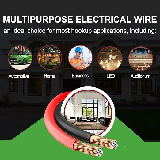 100FT 16 Gauge 2pin 2 Color Red Black Cable Hookup Electrical LED Strips Extension 12V/24V DC 16AWG Flexible Wire Extension Cord for Ribbon Lamp Tape Lighting