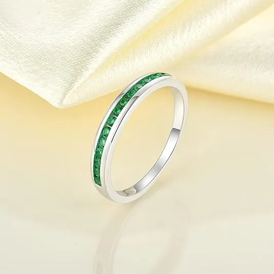 YL Stackable Rings 925 Sterling Silver Halo Birthstone Eternity Bands Jewelry for Women