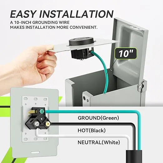 RVMATE 30 Amp RV Power Outlet Box, 125 Volt NEMA TT-30R Receptacle Waterproof Lockable Enclosed Power Panel, ETL Listed