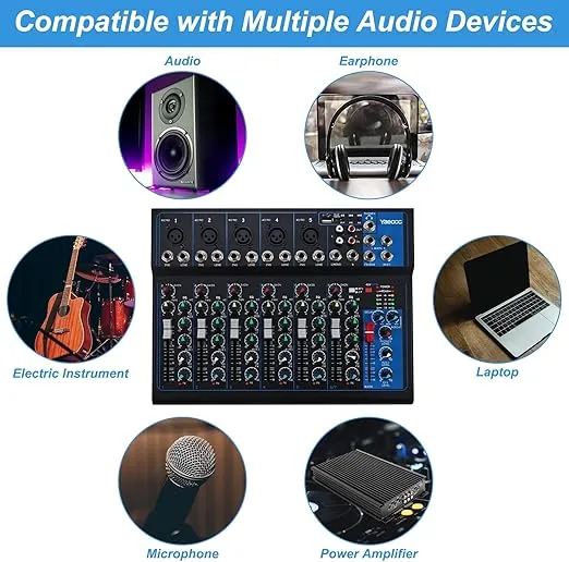 4/7 Channel Professional Powered Mixer Power Mixing Live Studio Audio Sound DJ-Mixer Mixing Console with USB slot (7 Channel)