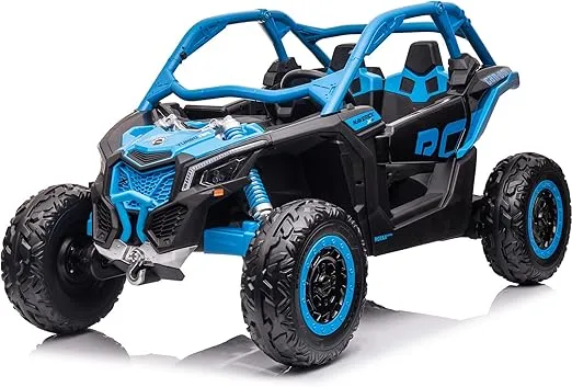 NEWQIDA 2 Seater Ride On Car with Remote Control 24V 4WD Electric Car for Kids 4x4 Ride on Truck Licensed Can Am Maverick UTV Ride On Toys for Big Kids, EVA Rubber Wheels, Spring Absorbers, Blue