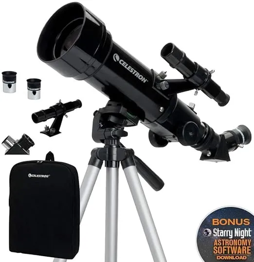 Celestron - 70mm Travel Scope - Portable Refractor Telescope - Fully-Coated Glass Optics - Ideal Telescope for Beginners - Bonus Astronomy Software Package