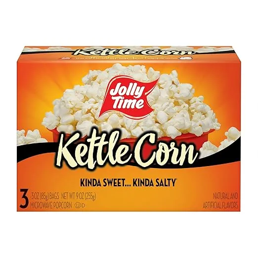 JOLLY TIME Microwave Kettle Corn Sweet & Salty Glazed Gourmet Popcorn (3-Count Box), 9 ounce