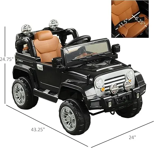 Aosom 12V Kids Ride on Truck, Off-Road Electric Car with MP3 Connection, Working Horn, Steering Wheel, and Remote Control, Black
