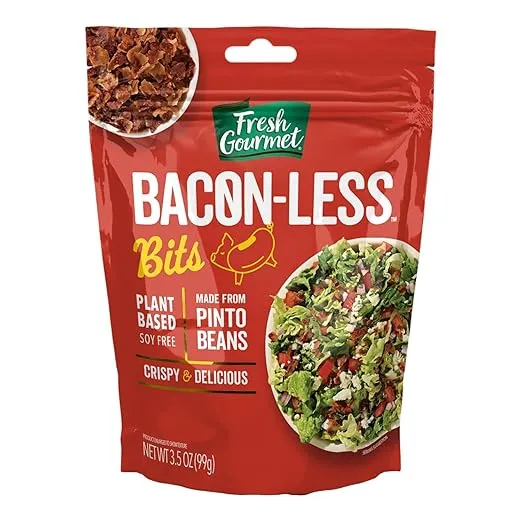 Fresh Gourmet Vegan Bacon-Less Bits - 3.5 oz Plant-Based Topping for Salads, Potatoes, Soups, and More Soy-Free, Kosher, and Smoky Flavor, Resealable Pouch (Pack of 1)