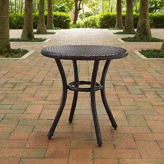 Crosley Furniture Palm Harbor All Weather Rattan Wicker Round Outdoor Side Table for Patio, Deck, Porch, Brown