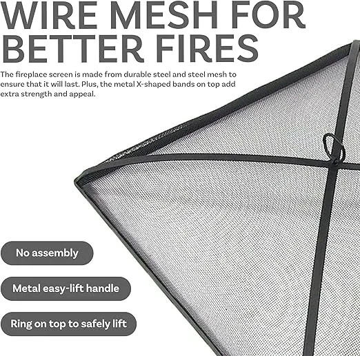 Sunnydaze Heavy-Duty Black Steel Mesh Fire Pit Spark Screen Cover - 30-Inch Square