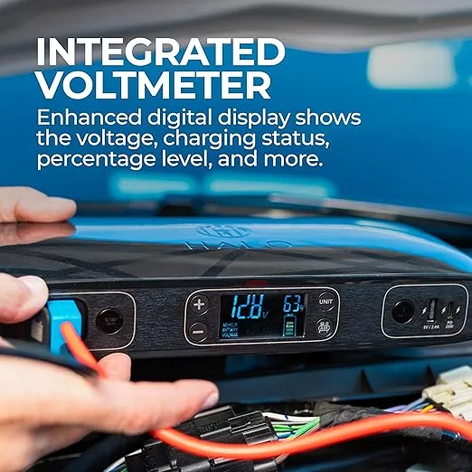 HALO Bolt Ultimate 2.0, Portable Vehicle Jump Starter with Air Compressor, Power Bank, Floodlight with Digital Display Charges Multiple Devices