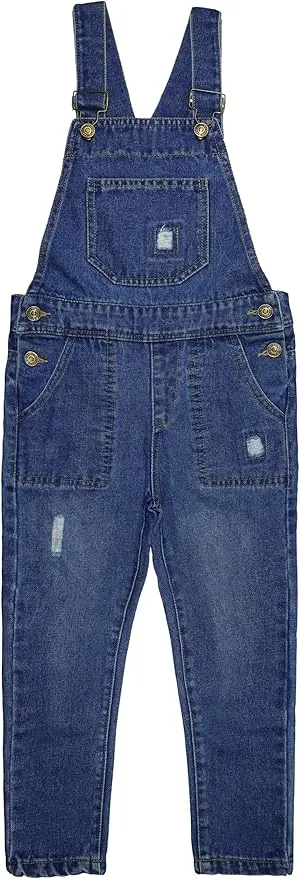 KIDSCOOL SPACE Boys Denim Overalls,Ripped Holes Elastic Band Inside Jeans Workwear