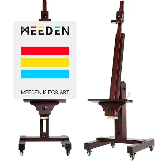MEEDEN Extra Large Studio Easel, Professional Artist Easel, Heavy Duty Floor Easel, Tilts Flat Easily, Rosewood Finished, Holds Canvas Art up to 71” High