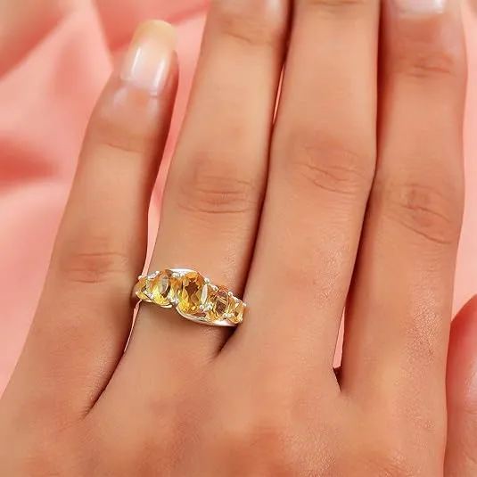 Shop LC Yellow Citrine Ring 5 Stone Ring 925 Sterling Silver Healing Birthstone Rings Ct 1.5 Christmas Gifts for Women